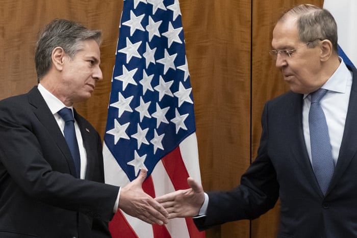 Secretary of state Antony Blinken greets Russian foreign minister Sergey Lavrov earlier this year in Geneva, Switzerland.