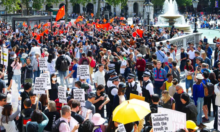 A demonstration in support of the Hong Kong protests and a pro-Beijing counter-demonstration in Trafalgar Square, central London.