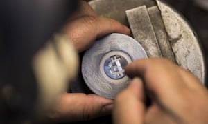 Bitcoin medals made at a Tokyo factory in Japan. 