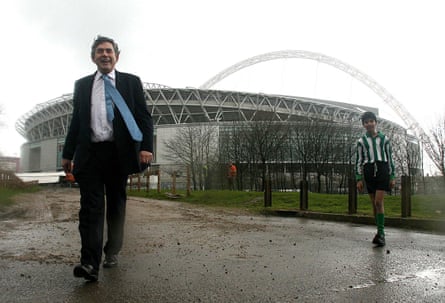 Britain’s Chancellor of the Exchequer Gordon Brown outside the new Wembley Stadium in north London, UK, Monday February 12, 2007
