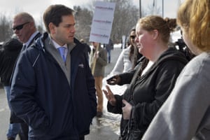 Marco Rubio outside of Gilbert Hood Middle School in Derry, New Hampshire.