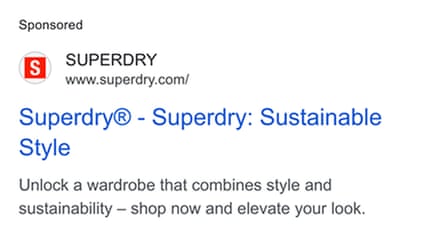 An ad from Superdry using the phrase ‘sustainable style’