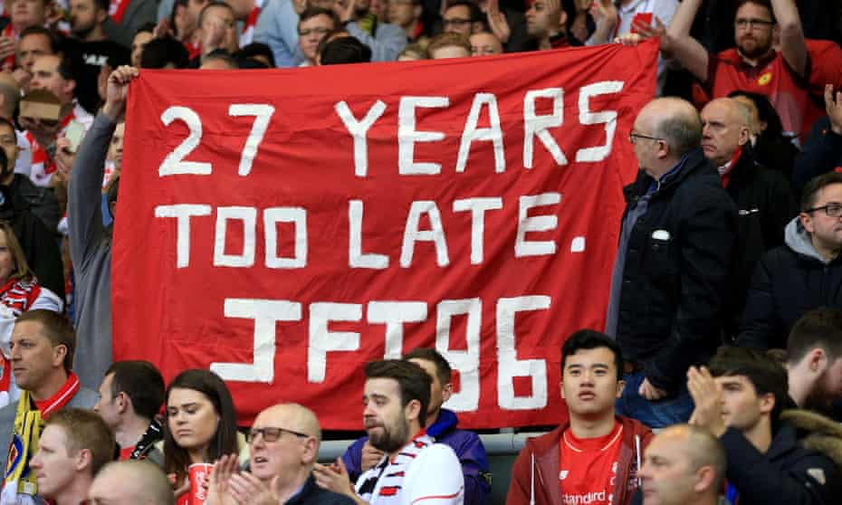 Football fans make their feelings clear about how the Hillsborough disaster was handled.