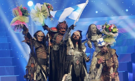 Monster rock band Lordi of Finland win the 2006 Eurovision Song Contest.