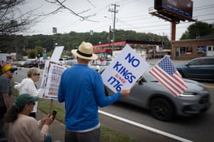 No Kings protesters line a busy intersection in a small but strongly Trump-supporting county in north Georgia.