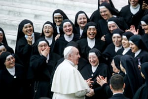 Vatican City, Italy: Pope Francis greets a group of nuns