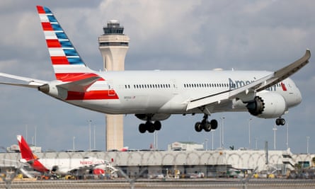 An American Airlines Boeing 787-9 Dreamliner lands at the Miami international airport