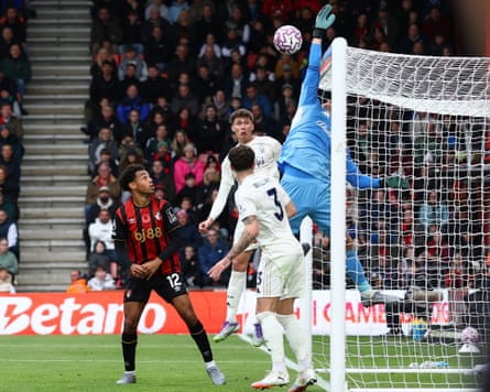 Nottingham Forest goalkeeper Matz Sels fails to stop Marcus Tavernier’s corner looping over him for Bournemouth’s opening goal