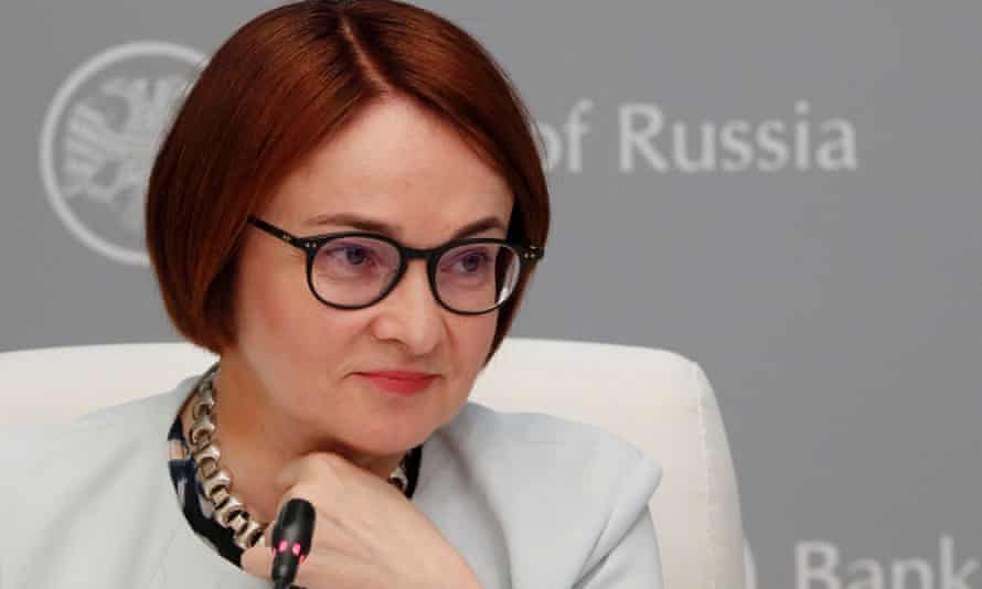 Russian central bank governor Elvira Nabiullina attends a news conference in Moscow in 2019.