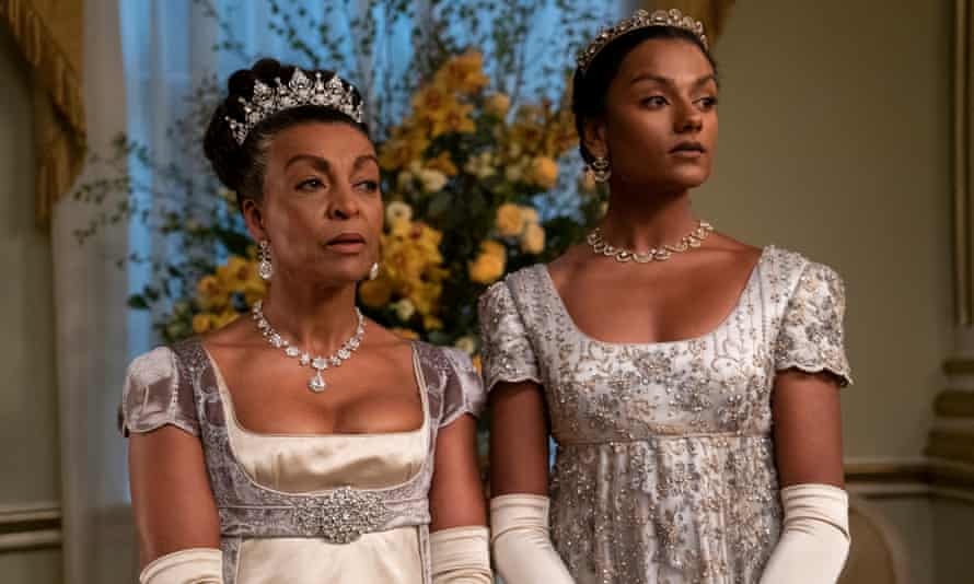 Adjoa Andoh, left, as Lady Danbury and Simone Ashley as Kate Sharma in Bridgerton.