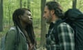 Tormented … Danai Gurira as Michonne and Andrew Lincoln as Rick Grimes in The Walking Dead: The Ones Who Live.