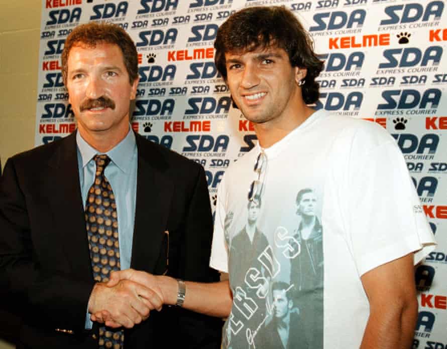 Souness welcomes his new signing Gigi Lentini to Torino in June 1997.