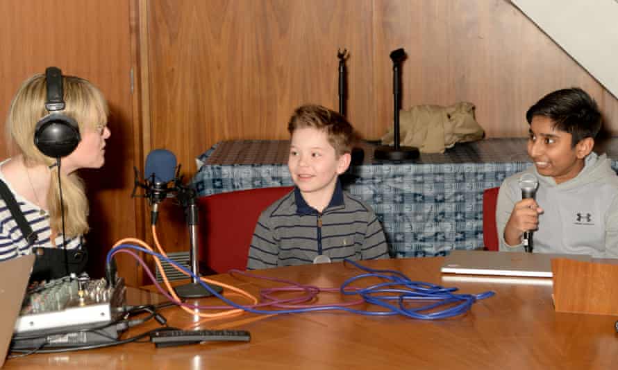 Albie Rowsell and Tanish Krishnamoorthy, on Funkids radio, as they send the first broadcast into space.