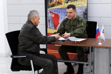 Russian defence minister Sergei Shoigu prepares to vote at an undisclosed location in Rostov region.