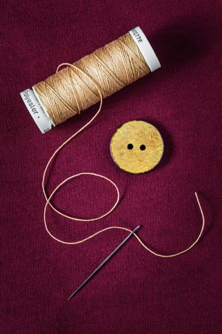 Thread, button and needle
