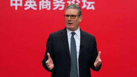 British prime minister Sir Keir Starmer speaks at the UK-China Business Forum at the headquarters of the Bank of China in Beijing on Friday. Donald Trump has said it is ‘very dangerous’ for the UK to do business with China.