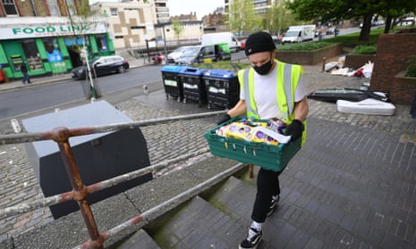 Emergency food supplies delivered to a family at a block of flats in London