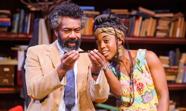 Lashana Lynch as Rita, in Educating Rita, on stage with Lenny Henry.