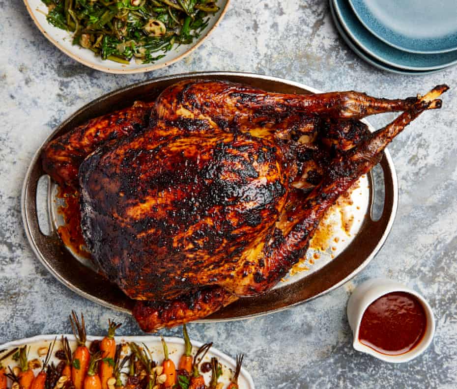 Perfect for either a Thanksgiving or Christmas spread: Yotam Ottolenghi’s roasted turkey with ancho chilli gravy.