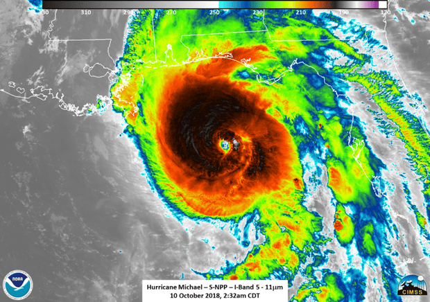 Infrared image of Hurricane Michael