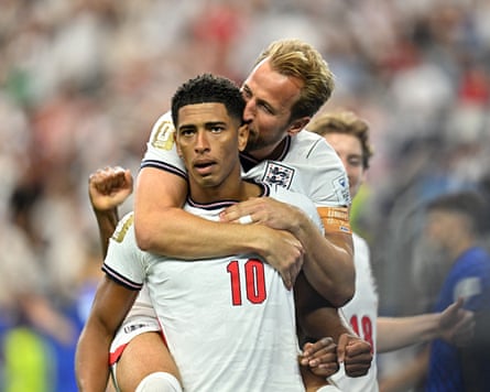 England’s Jude Bellingham celebrates scoring their third goal with Harry Kane