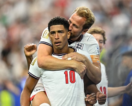 Jude Bellingham with Harry Kane after scoring England’s third goal against Croatia