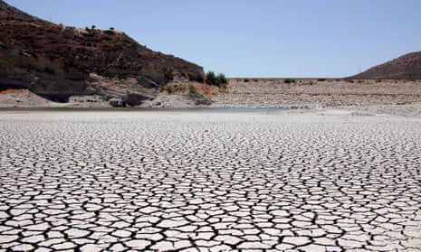 View from the virtually empty pit of Yermasoyia reservoir in southern Cyprus. A crippling drought sapped the Mediterranean country’s water reserves, leaving the island’s reservoirs only 7.2 percent full. 