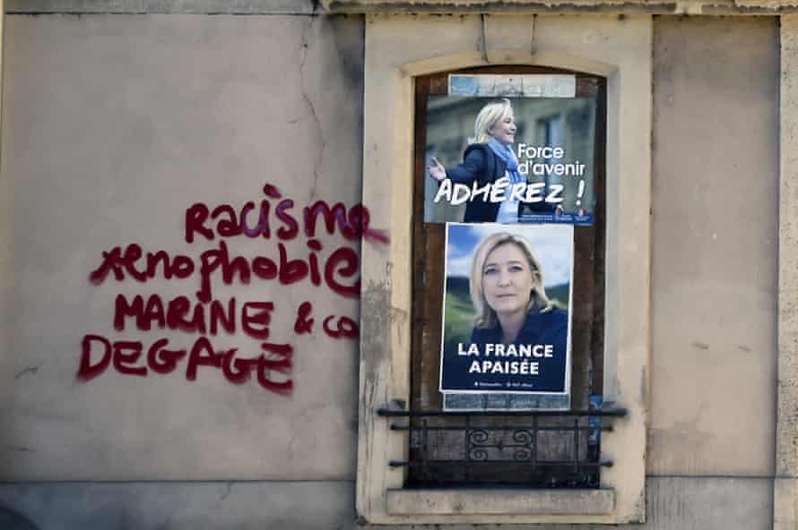 Graffiti on the wall of a Front National campaign office