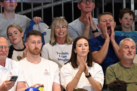 Kate and Gerry McCann (centre row), parents of Scotland’s Sean McCann, watch as he competes in the men’s 400m freestyle heats
