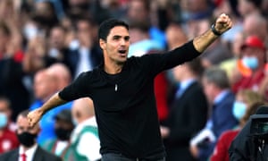 Arsenal manager Mikel Arteta celebrates after the Premier League win over Tottenham