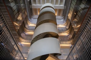 Towering interior with a spiral staircase