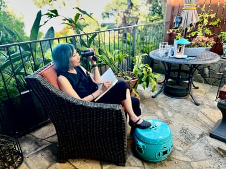 Amy Tan sketching in her back yard.