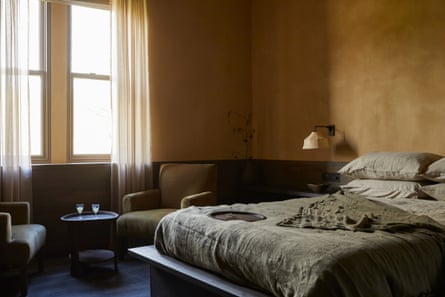 A double bed in a room at the Penny Bun, a pub in North Yorkshire