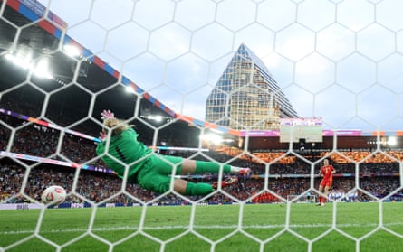 Mariona Caldentey has her poor penalty easily saved.