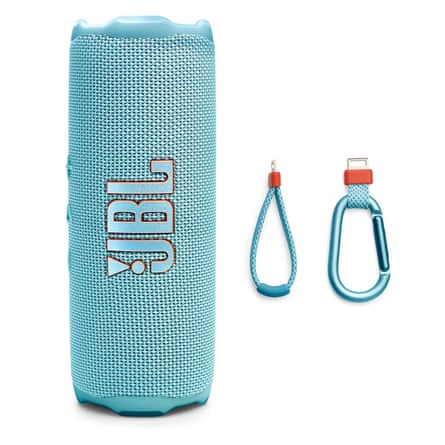 blue bluetooth speaker with carabiner