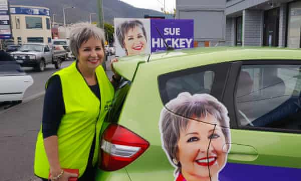 The former Liberal MP Sue Hickey, now an independent, campaigning in Hobart.