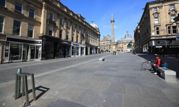 An empty street in Newcastle upon Tyne as shops and business remain closed.