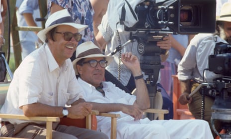 Italian brothers and co-directors Vittorio and Paolo Taviani on the set of their film Good Morning, Babylon