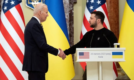 US president Joe Biden and Ukrainian president Volodymyr Zelenskiy in Kyiv, Ukraine, 20 February 2023