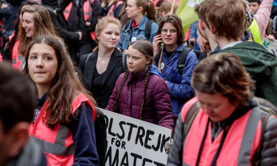 Belgian students at a climate demonstration in Antwerp on Thursday