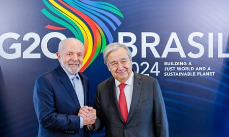 Brazil’s President Lula greets U.N. General-Secretary Guterres ahead of the G20 summit, in Rio de Janeiro