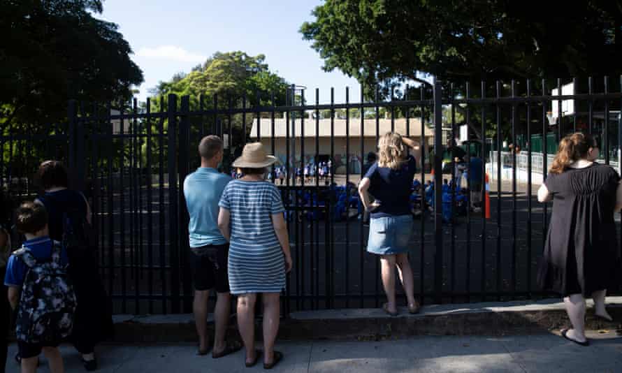 Parents watch their children’s first school assembly for the year at Newtown primary school in Sydney in February.