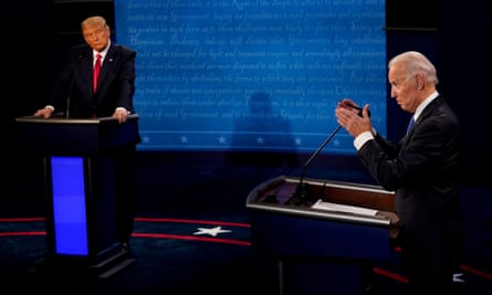 Donald Trump and Joe Biden at a presidential debate at Belmont University in Nashville, Tennessee, 22 October 2020.
