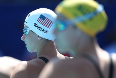 Douglass looks on before Saturday’s 50m freestyle heat.
