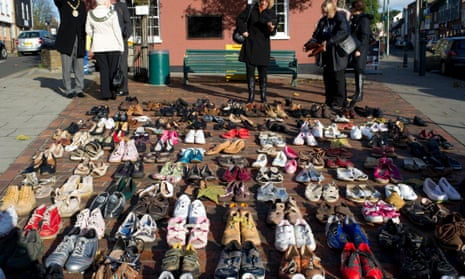 In 2011, 170 pairs of shoes were laid out to represent the number of women, children and men killed every year in the UK due to domestic violence. 