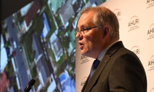 Scott Morrison delivers a speech at the Australian Housing and Urban Research Institute on Monday.