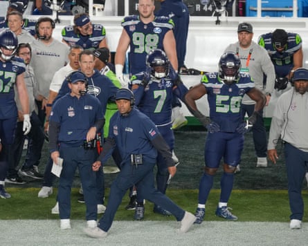 Durde on the sidelines during Super Bowl LX.