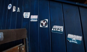 Stickers inside Bootham Crescent. York are due to leave for a new stadium after this season.