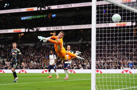 Tottenham Hotspur’s Mathys Tel (not pictured) scores.