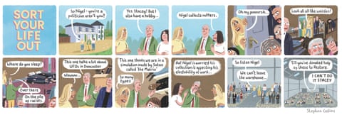 Stephen Collins cartoon involving Nigel Farage and Stacey Soloman, panel 1